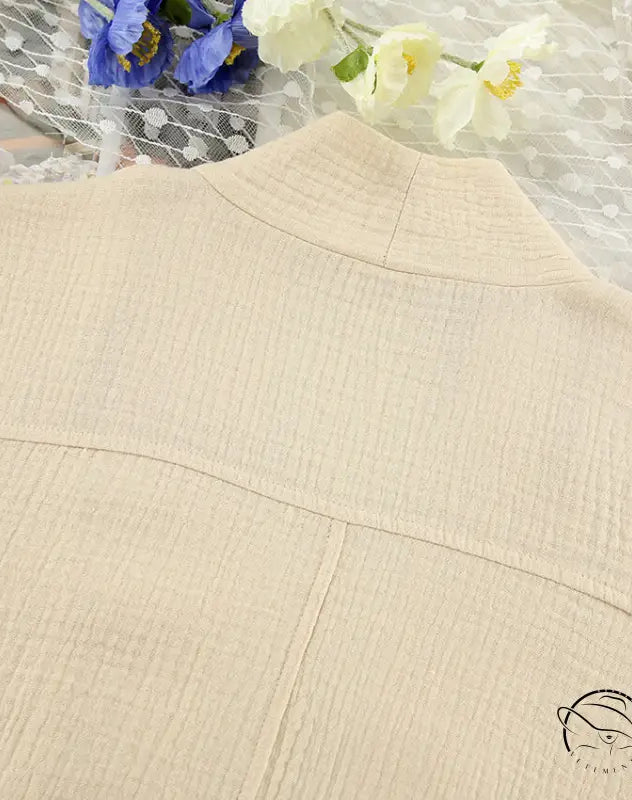 Cream-colored textured winter pure cotton pajamas with stand-up collar and seams