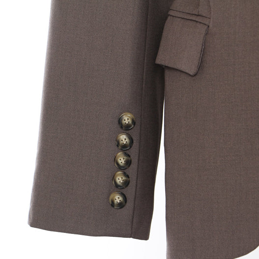 Brown blazer sleeve with buttons from Double Belt Deconstruction Blazer Tops in fashion ملابس