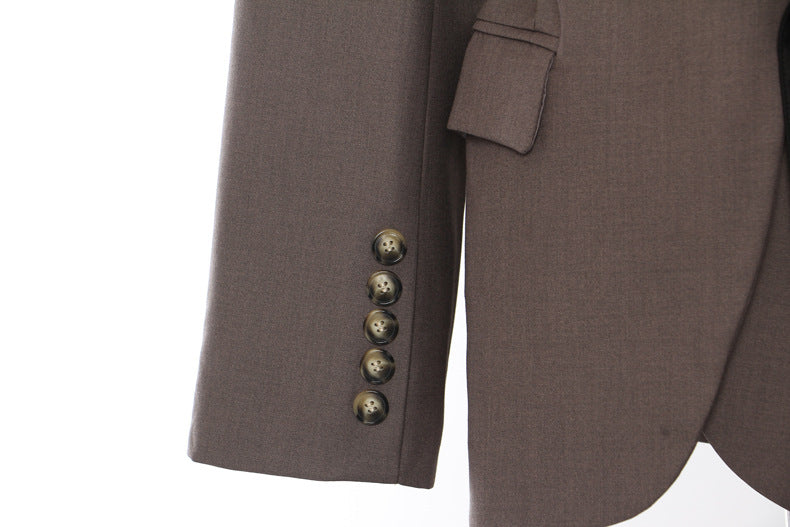 Brown blazer sleeve with buttons from Double Belt Deconstruction Blazer Tops in fashion ملابس