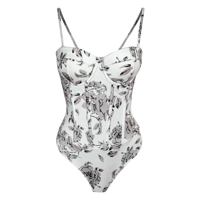 Floral-patterned corset bodysuit from Cute Boning Vintage Corset for elegant fashion and ملابس style
