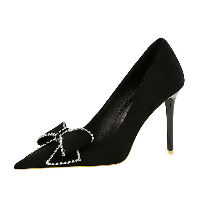 Shallow Mouth Pointed Toe Rhinestone Bow High Heel