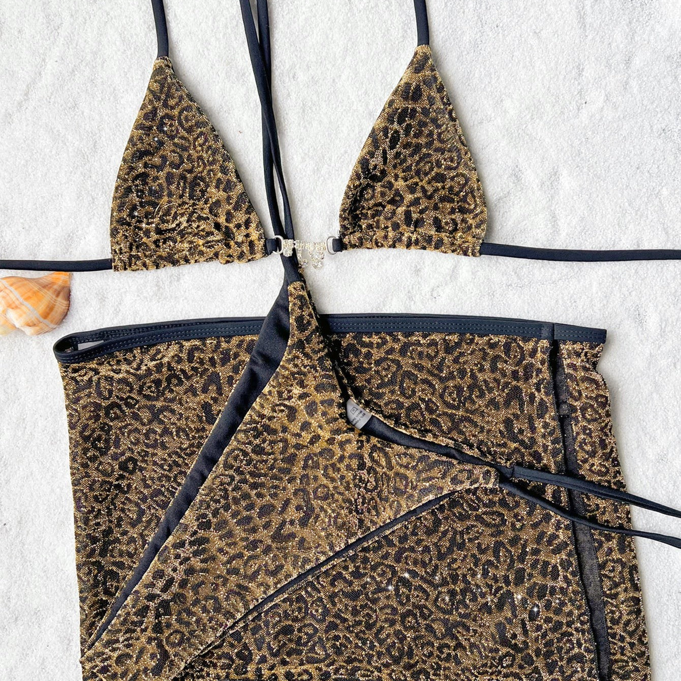 Leopard print bikini top and wrap skirt from the Bikini Double Three Piece Set