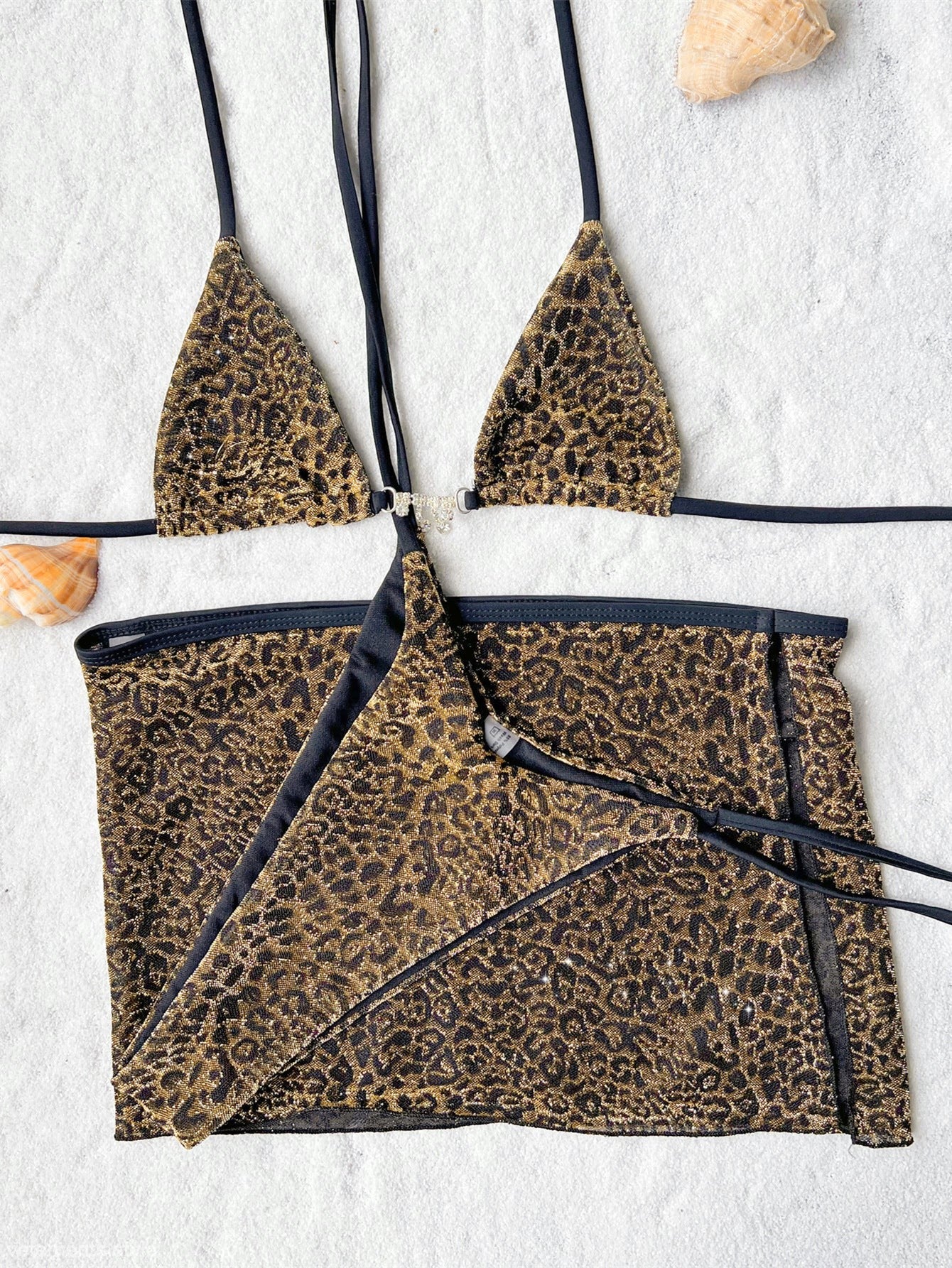 Leopard print bikini top and wrap skirt from the Bikini Double Three Piece Set