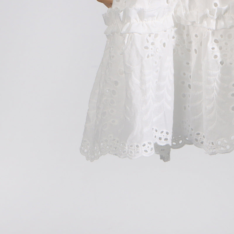 French Vintage Summer Stand Collar Embroidery Dress