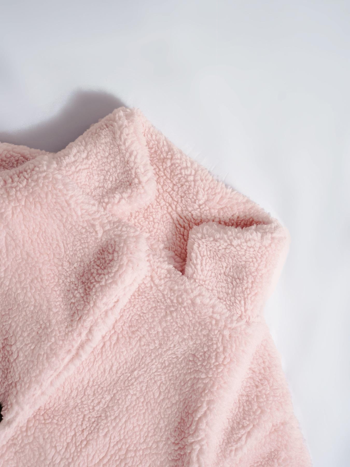 Pink sherpa jacket from Fur Collared Plush Long Coat collection showcasing langry fashion style