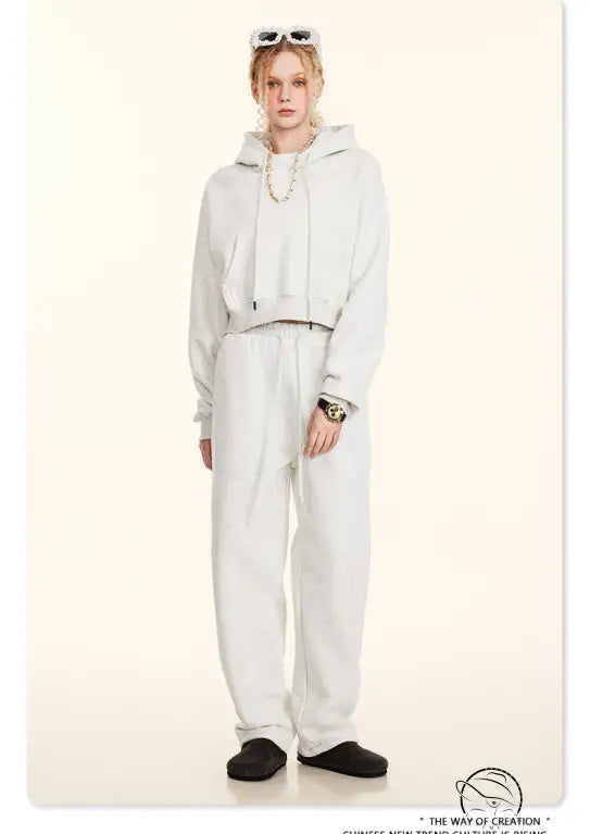 Langry winter retro hooded pullover in all-white sweatsuit fashion