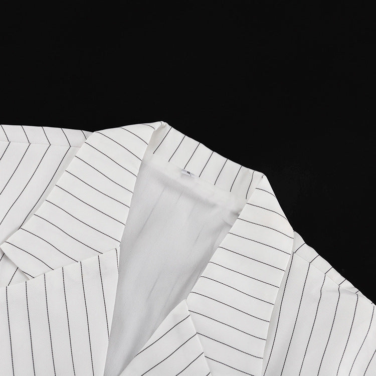 Elegant Striped Top Wide Leg Pants Office Two Piece Sets