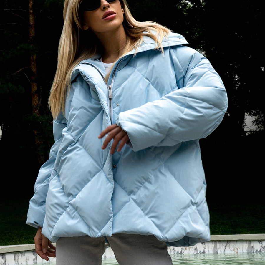 Light blue Langry casual cotton padded puffer jacket with hood