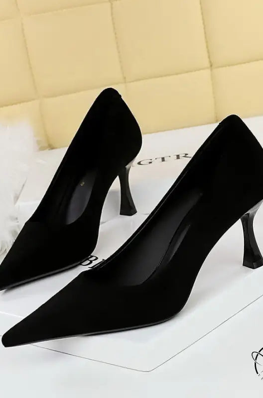 Black suede pointed toe stiletto heels in langry fashion