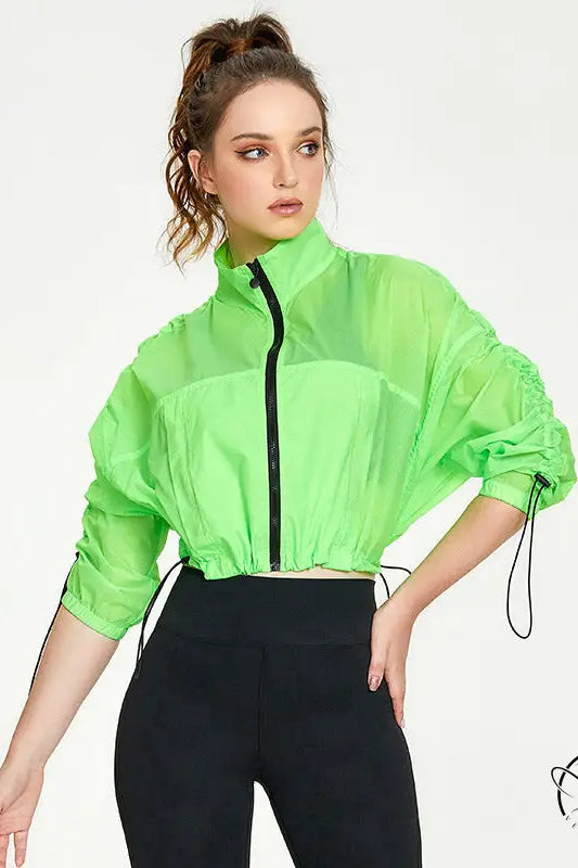 Neon green cropped casual loose cardigan for yoga fitness wear