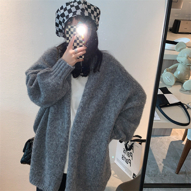 Gray oversized long sleeve cardigan from Gentle Mid Length Knitted Coat collection for fashion