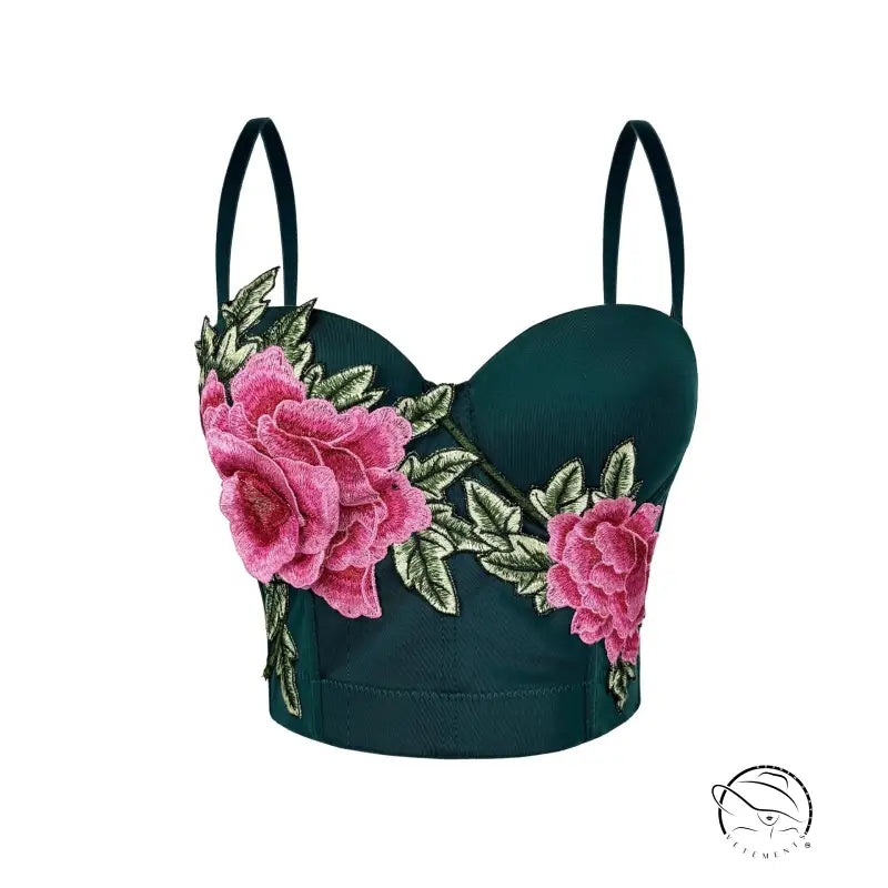 Dark green floral embroidered langry crop top corset in fashion ملابس