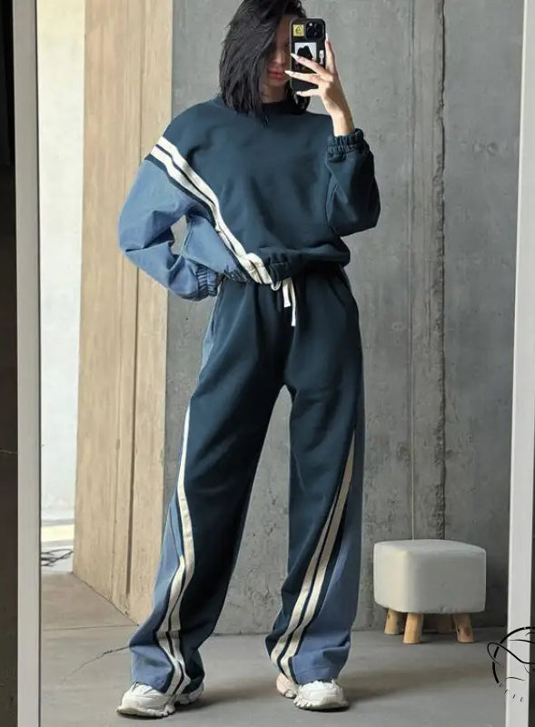 Sports Striped Sweater Sets