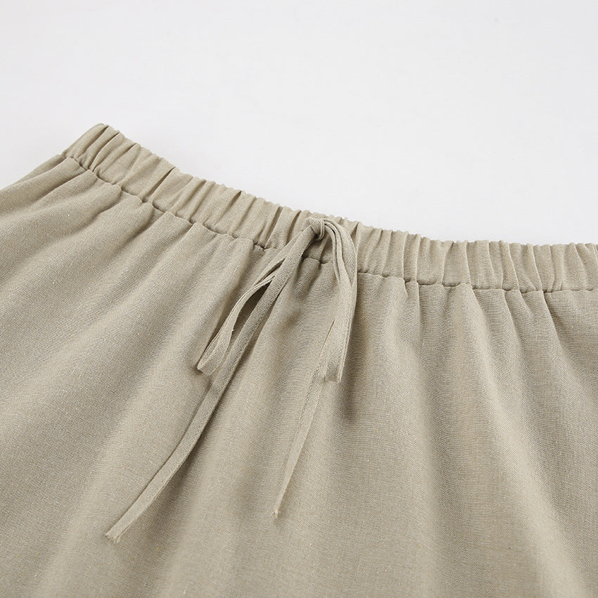 Summer Cotton Linen Sleeveless Maxi Dress Pajamas Two Piece Set Loose Casual Ladies Homewear