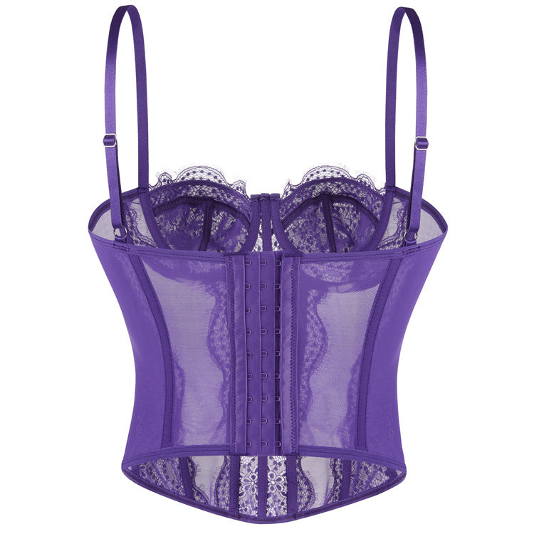 Langry purple lace underbust corset with straps and zipper in fashion