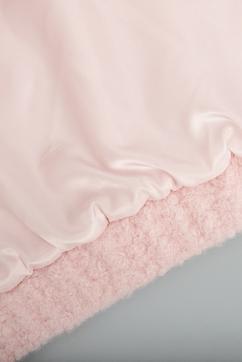 Pink short furry satin blanket displayed with the Pink Short Furry Coat for luxurious comfort