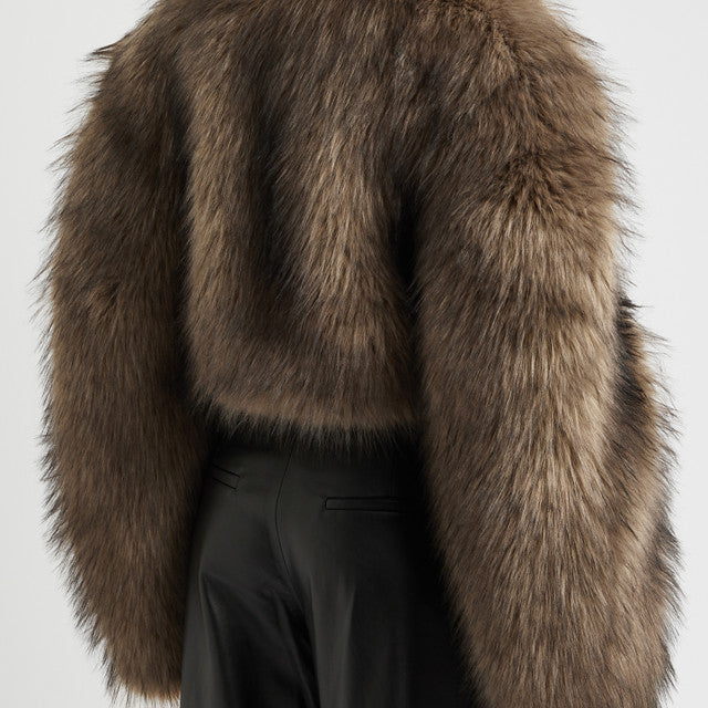 Brown fur jacket with black pants from Lusty Fashion, stylish ملابس for elegance