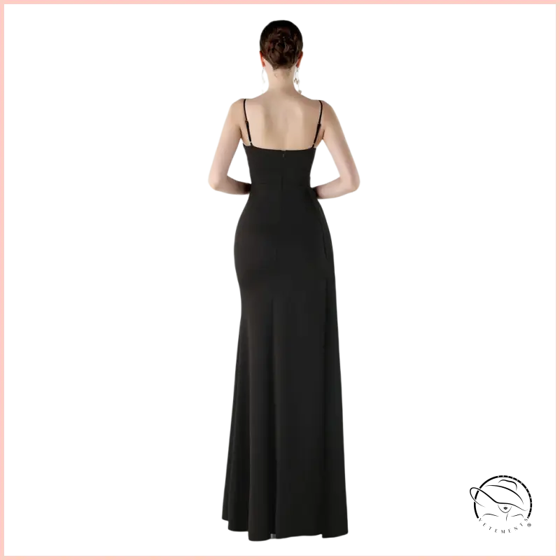 Elegant high slit langry fashion mermaid gown in sleek black