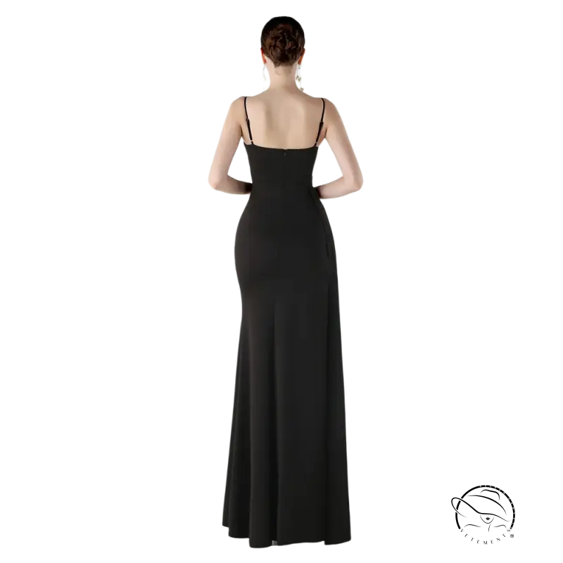 Sleek black langry fashion mermaid gown with high slit, elegant evening dress