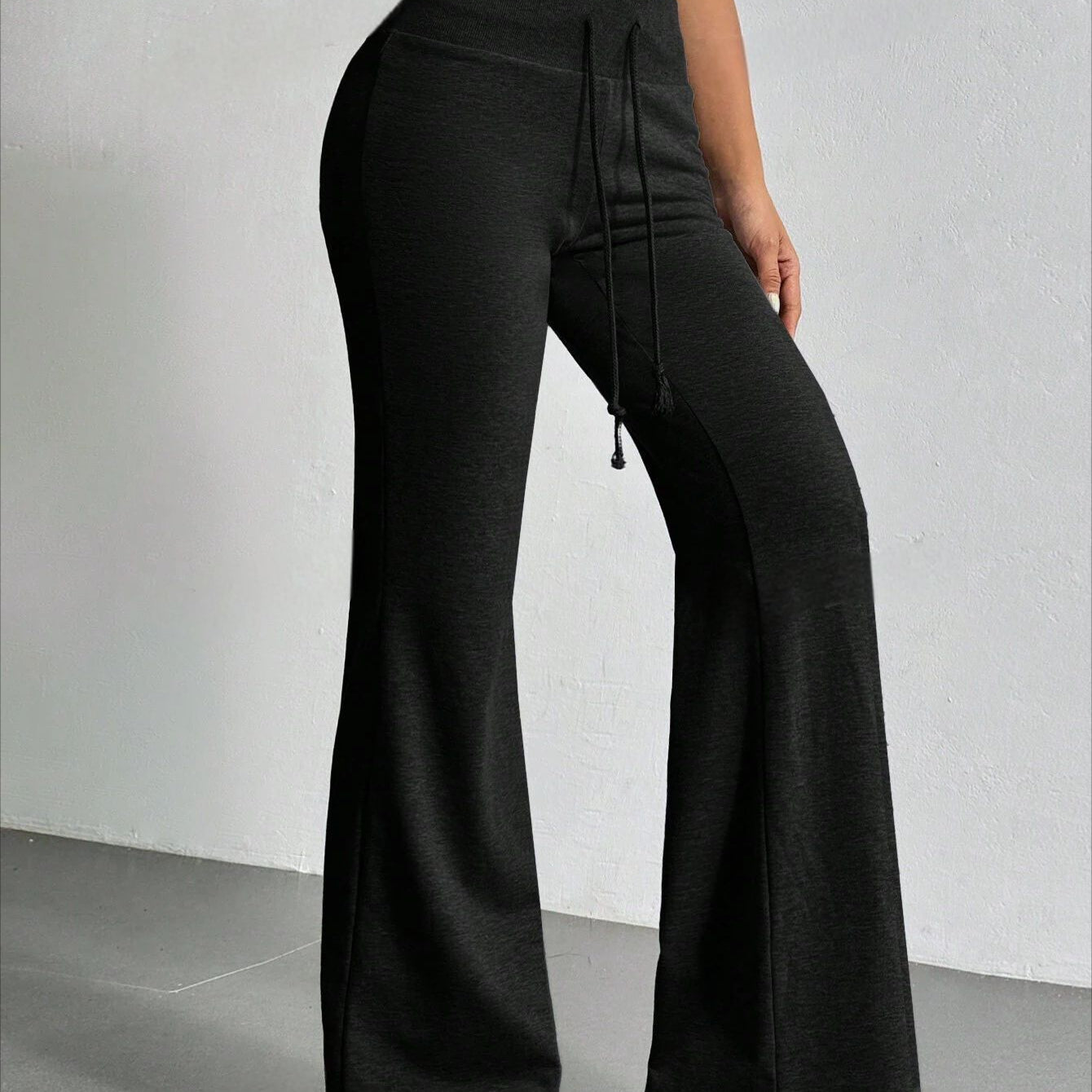 High Waist Casual Solid Color Bell Bottom Pants in black, perfect for stylish langry fashion