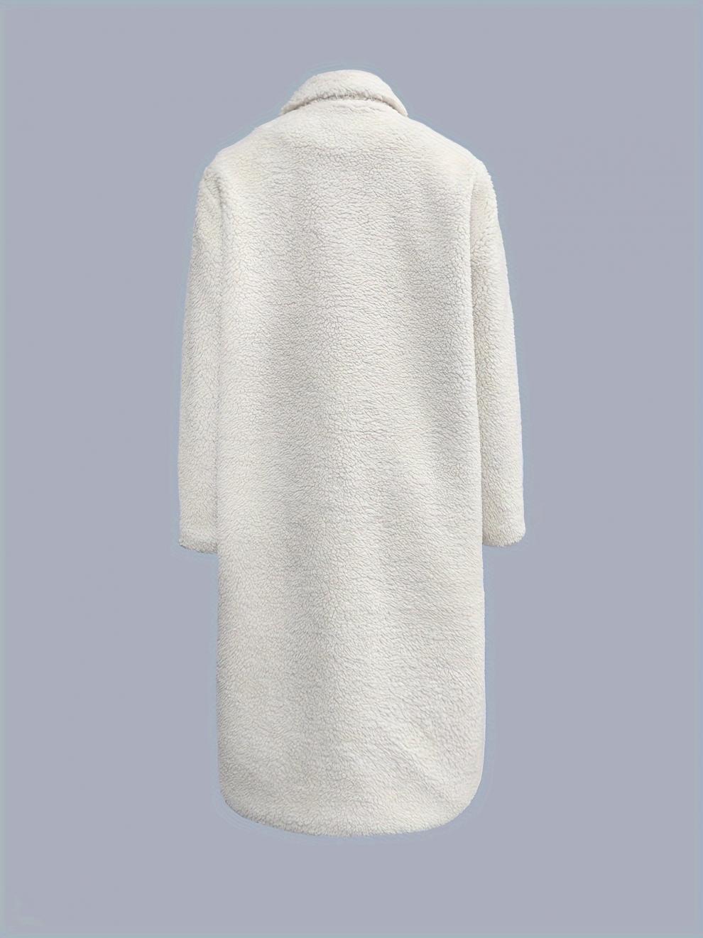 White fluffy long coat with fur collar, perfect for fashionable language-inspired ملابس style
