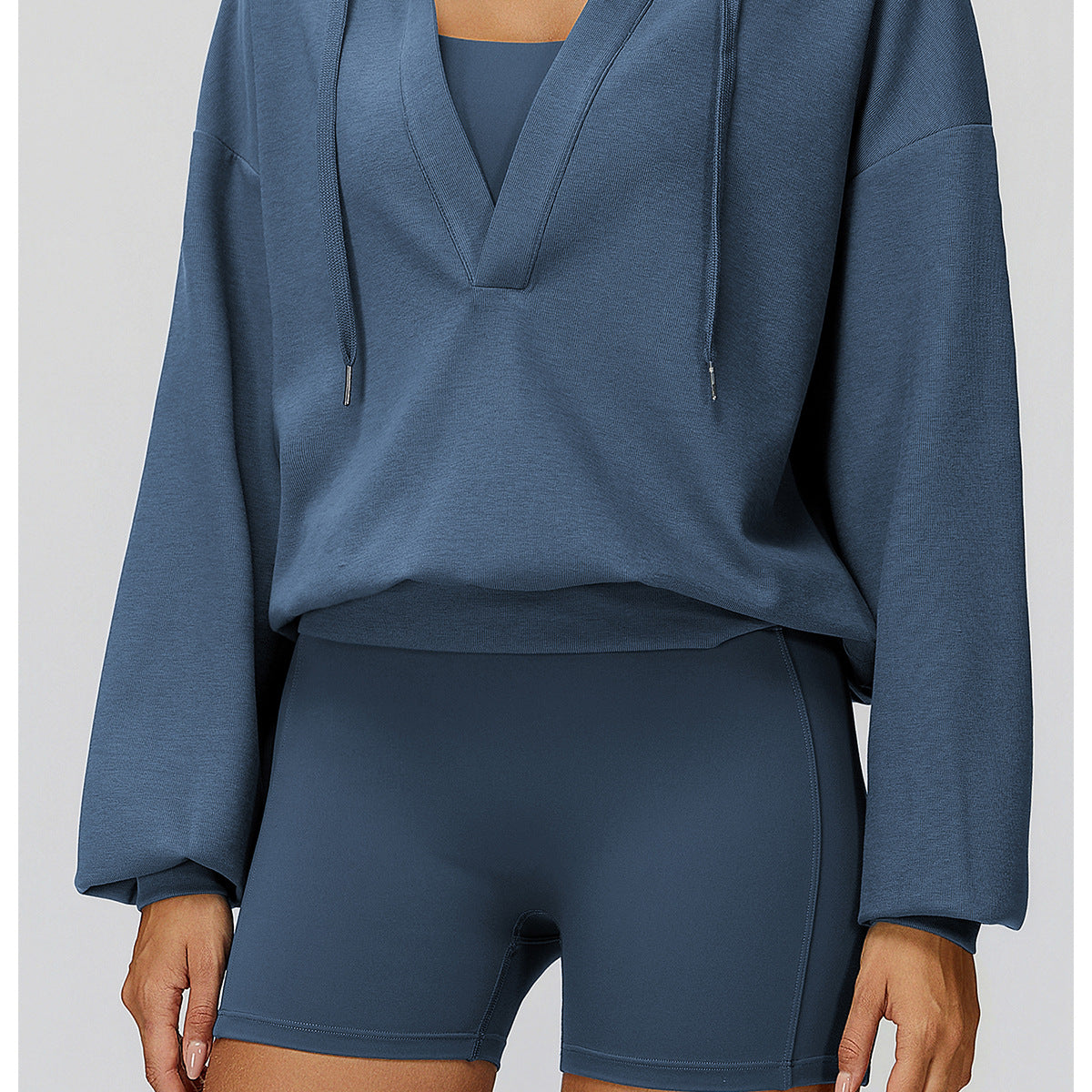 Langry blue fashion hoodie with drawstring, pocket and matching shorts