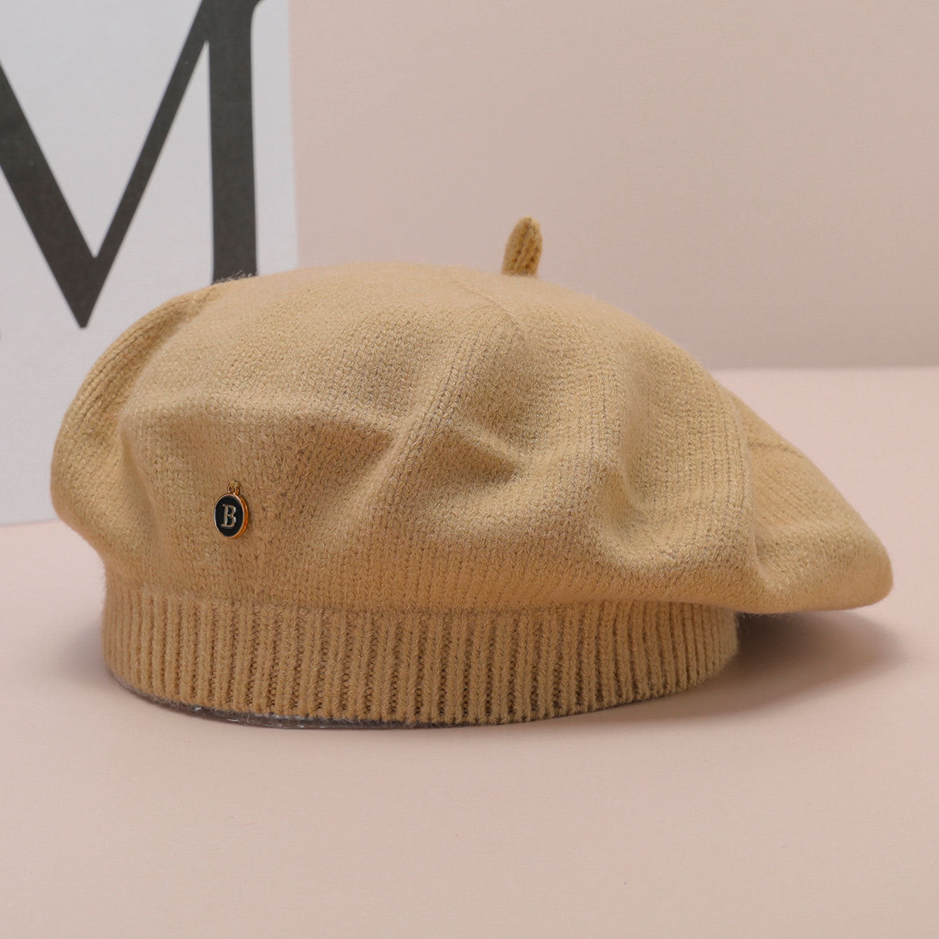 Beige knitted beret from Knitted Korean Small Painter Cloud Hat, a stylish fashion accessory