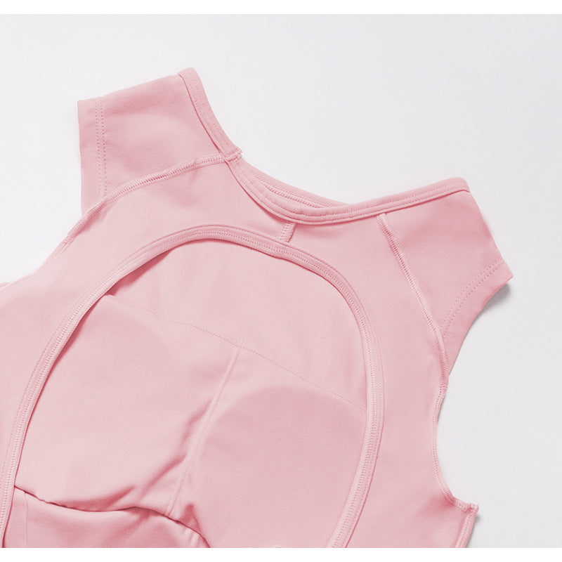 Pink langry fashion yoga jumpsuit with sleeveless high neckline top