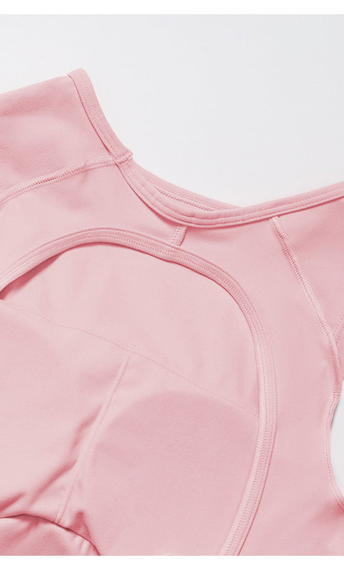 Pink langry fashion yoga jumpsuit with sleeveless high neckline top