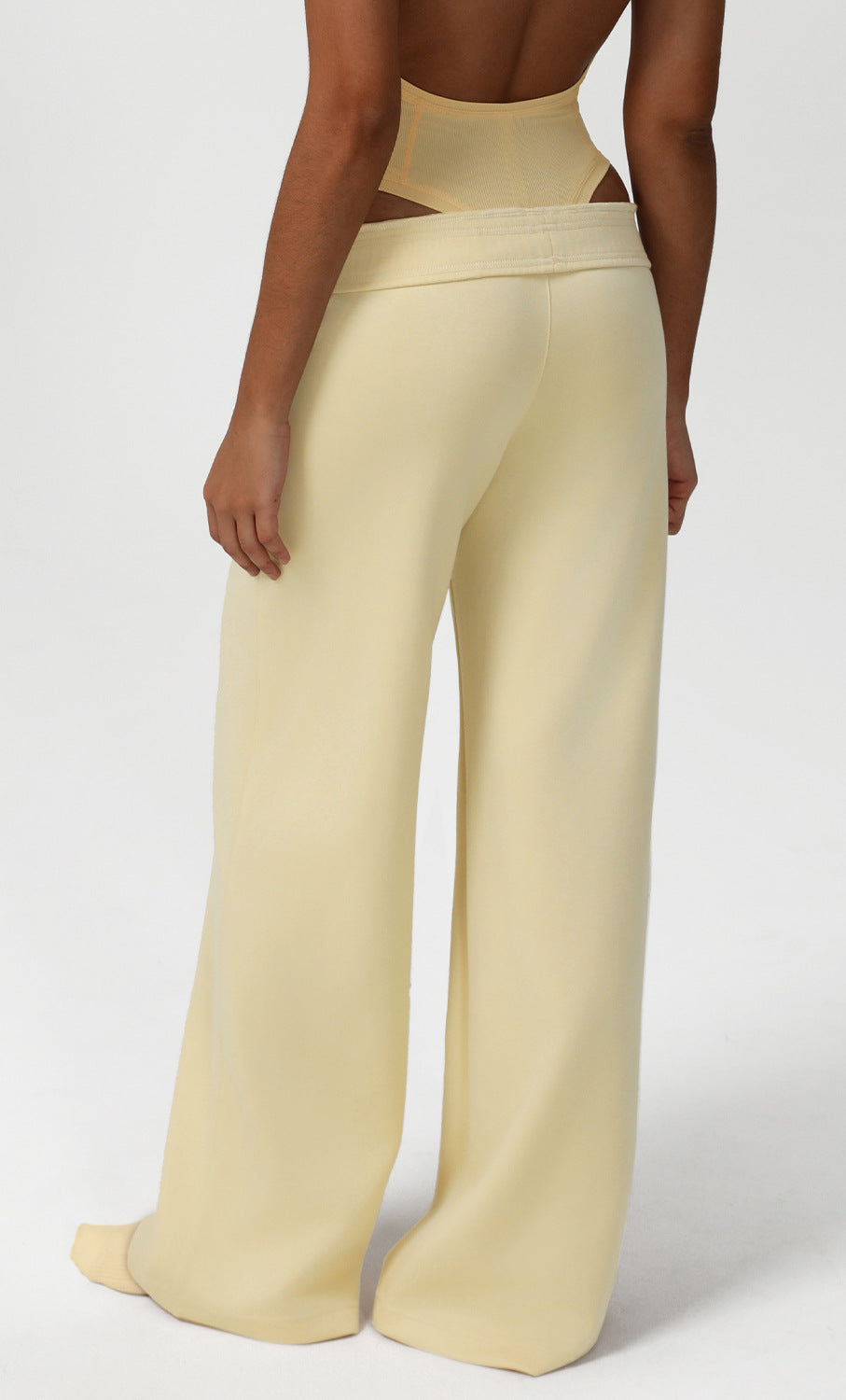 Cream-colored Langry high-waisted wide-leg fashion sweatpants