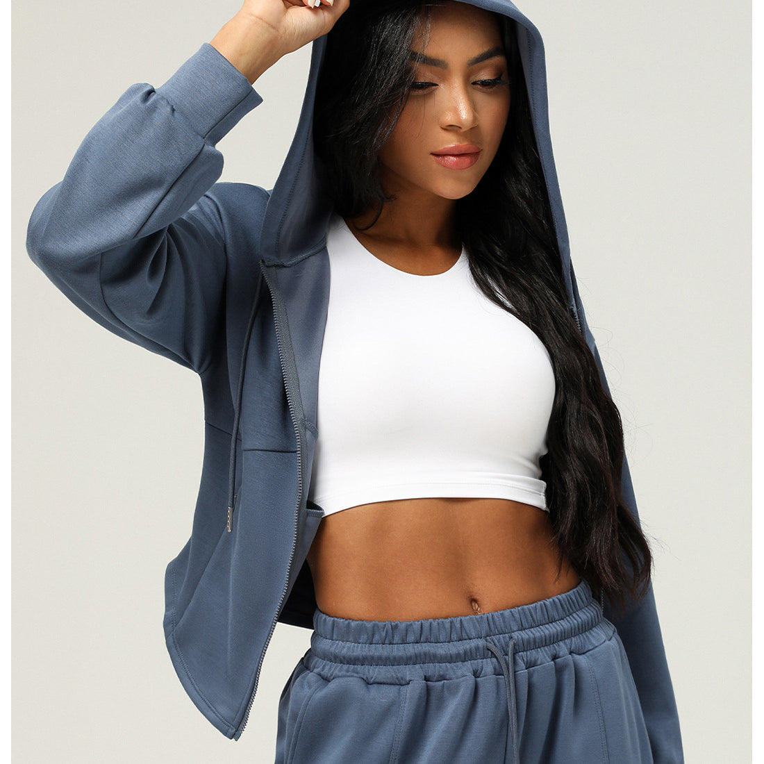 Blue hooded zip-up jacket from the Langry fashion brand, ideal casual ملابس choice