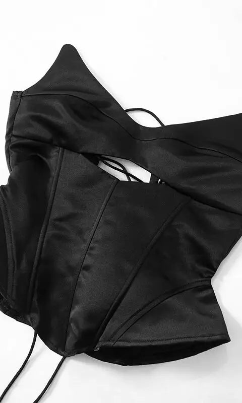 Black satin backless boning corset top