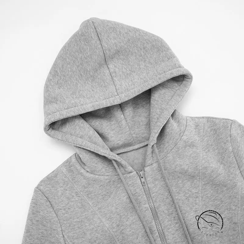 Cozy short zipper cardigan hoodie in heather gray with hood