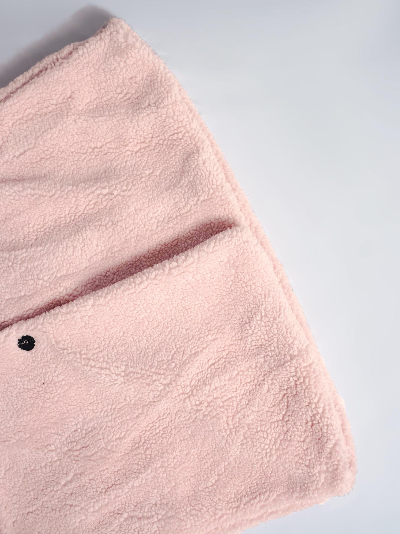 Pink sherpa blanket with pocket from Fur Collared Plush Long Coat for elegant fashion style