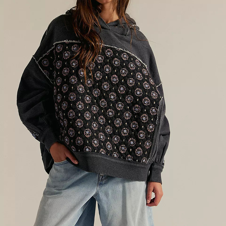 Langry charcoal gray oversized hoodie with black bandana print