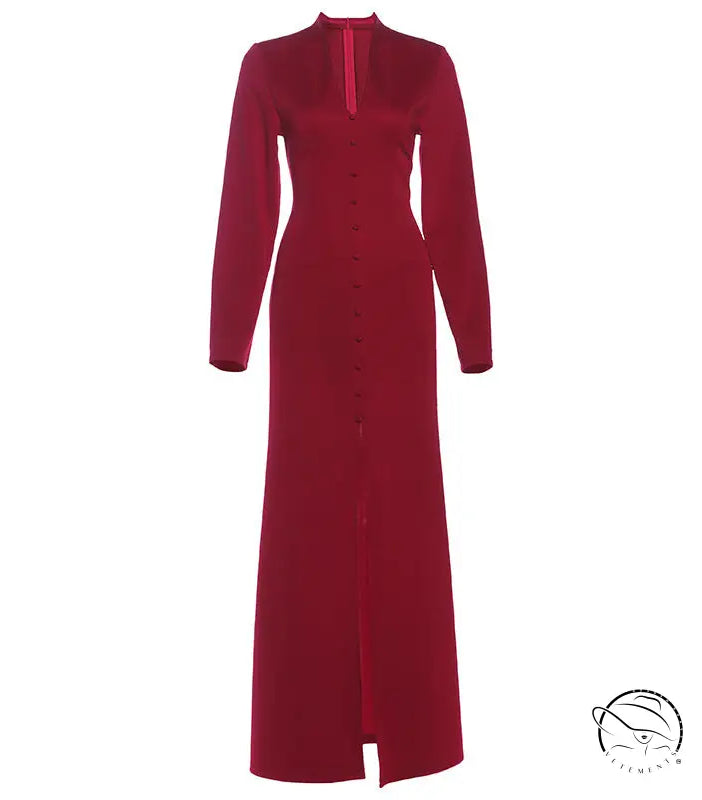 Autumn French high waist langry fashion maxi dress with slit