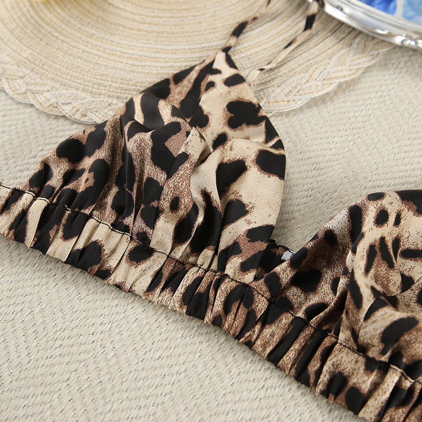Leopard print bikini top from Summer Leopard Print Strappy Pajama Set, stylish and fashionable sleepwear