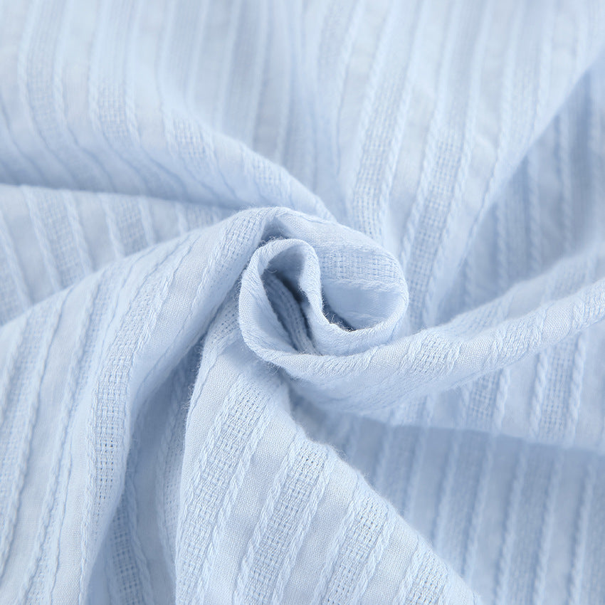 Light blue ribbed knit fabric for pure cotton long sleeves home wear pajamas set