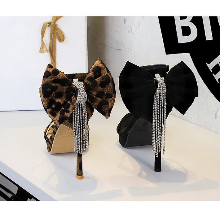 Cocktail Open Toe Platform Rhinestone Back Bowknot High Heel