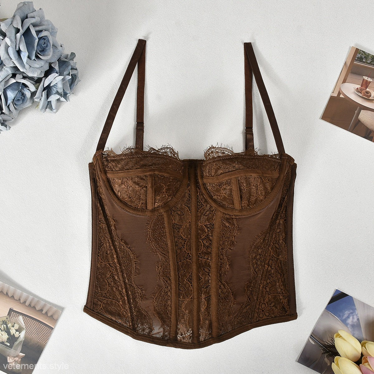 Brown lace corset top from COMFY BODY SHAPING OUTERWEAR for sexy body shaping outerwear