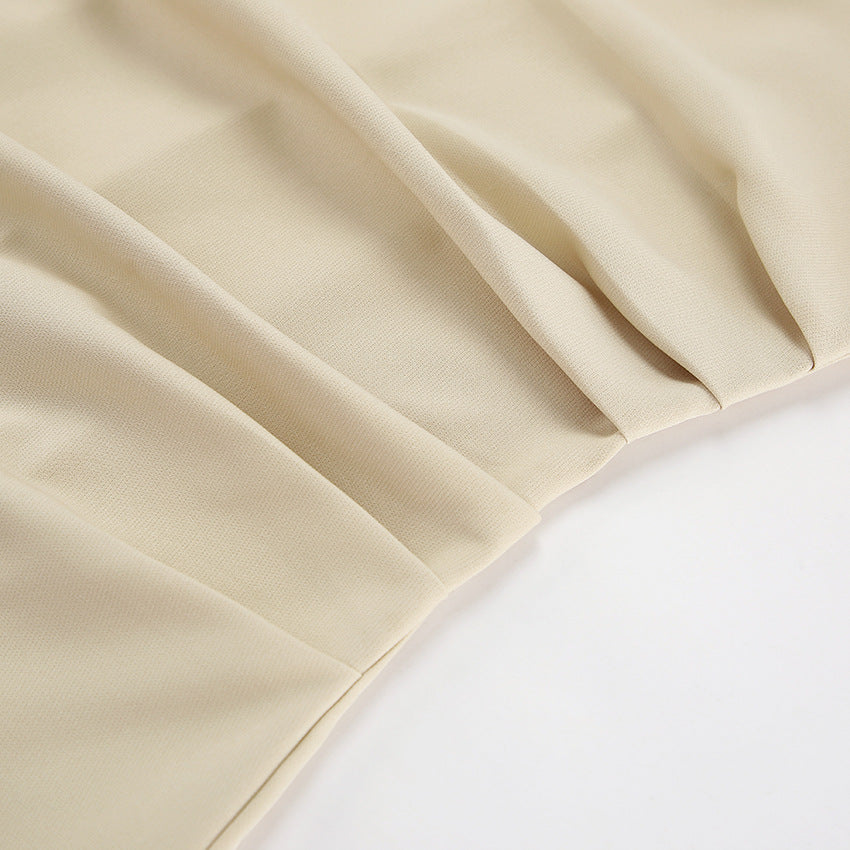 Beige pleated fabric from the Elegant Puff Sleeve Tight Split Dress showcasing sleeve tight split design