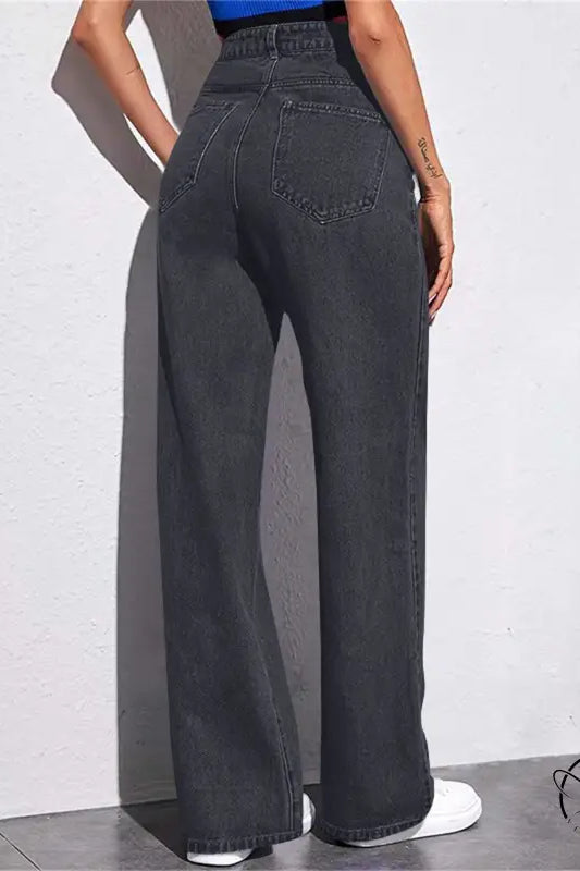 Stunning high waist wide leg dark gray denim jeans