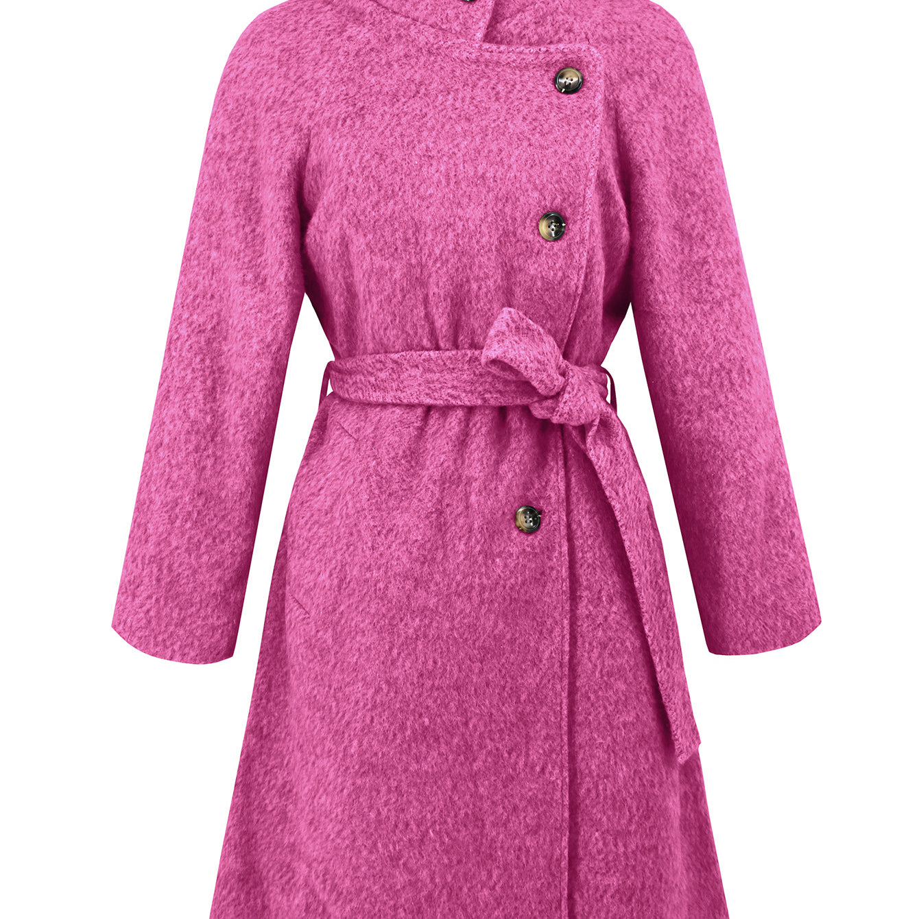 Pink wool-blend belted coat from Comfy Slim Woolen Coat collection showcasing elegant fashion style