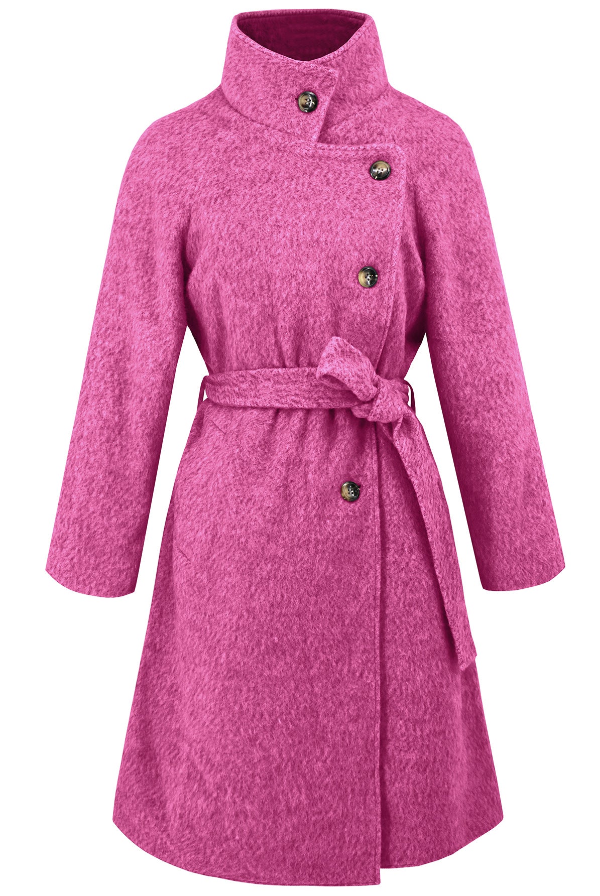 Pink wool-blend belted coat from Comfy Slim Woolen Coat collection showcasing elegant fashion style