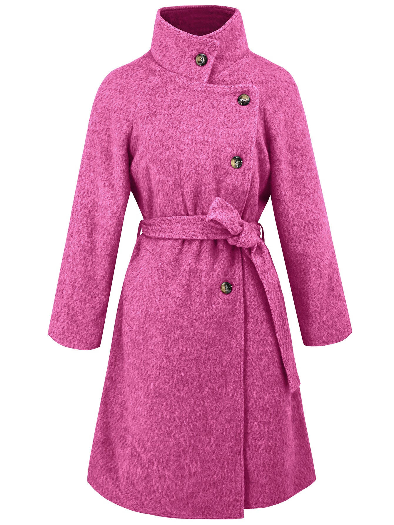 Pink wool-blend belted coat from Comfy Slim Woolen Coat collection showcasing elegant fashion style