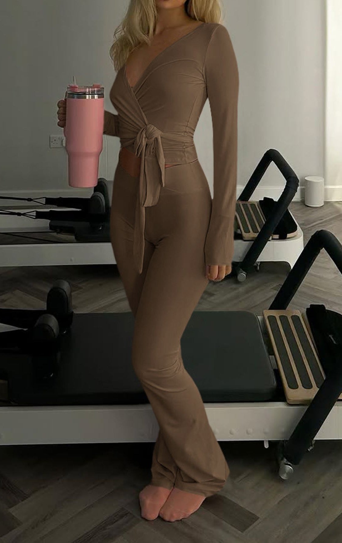 Pink insulated tumbler with silver lid and straw in langry fashion ملابس set