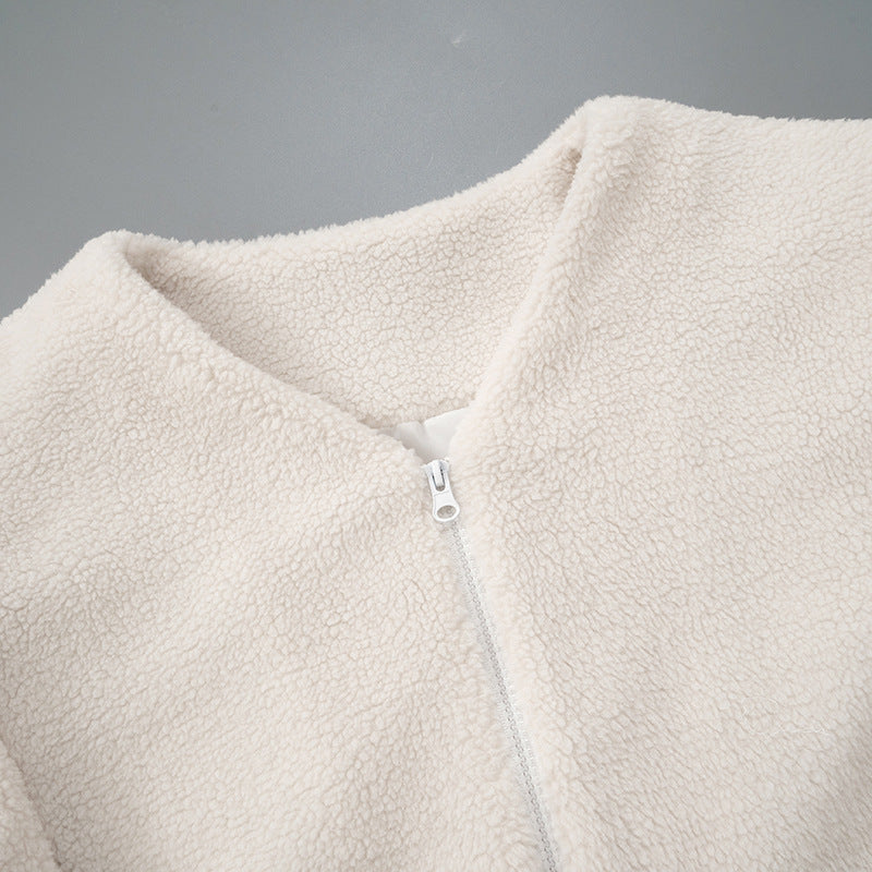 Cream-colored fleece jacket from the Langry fashion collection, ideal for casual wear