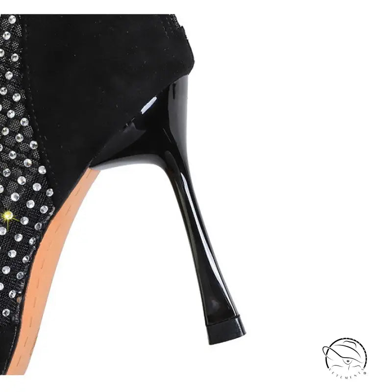 Langry fashion black stiletto boot with rhinestone and patent leather