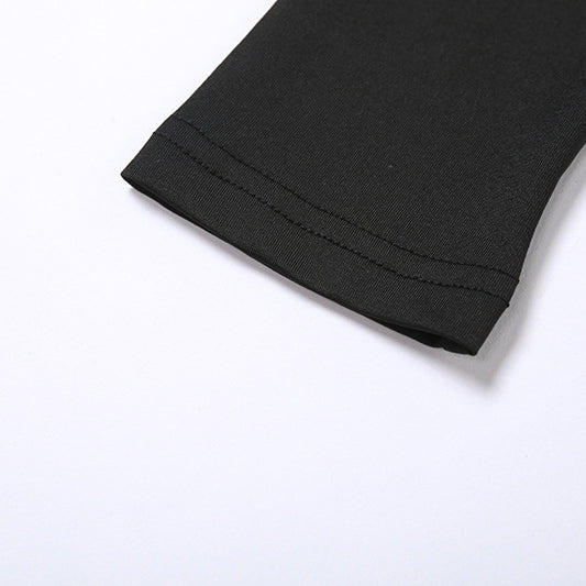 Round Neck See-through Mesh one Piece Slim Fit Patchwork Opera Glove t Shirt