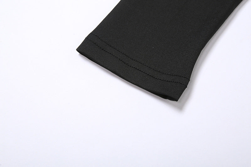 Round Neck See-through Mesh one Piece Slim Fit Patchwork Opera Glove t Shirt